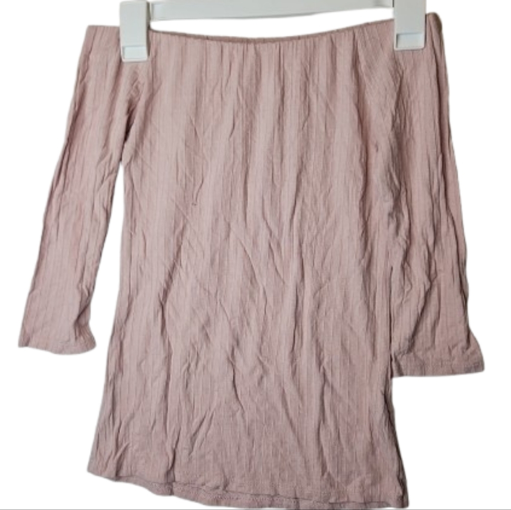 🎁 Heart Hips Tobi Off shoulder Boho Top Wide Collar Ribbed Bodysuit Pink S